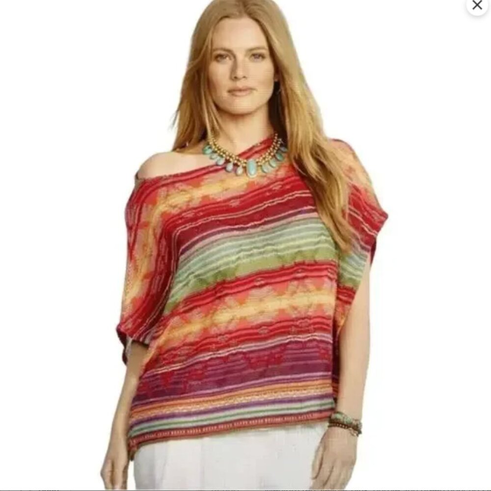 Women's LAUREN Ralph Lauren Multicolor Striped Knit Poncho SM
